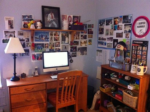 "As many of you from work, or anyone that entered my office, can attest my wall was filled with pictures of my family, friends & quotes. A few of them didn't live & make it home due to the tape on the back ripping. It was a sad sad day - only teasin'. I now have them posted in our computer/sports storage room at home to comfort me. Check out Elvis up top, that's my Dad doing what he loved - being Elvis."