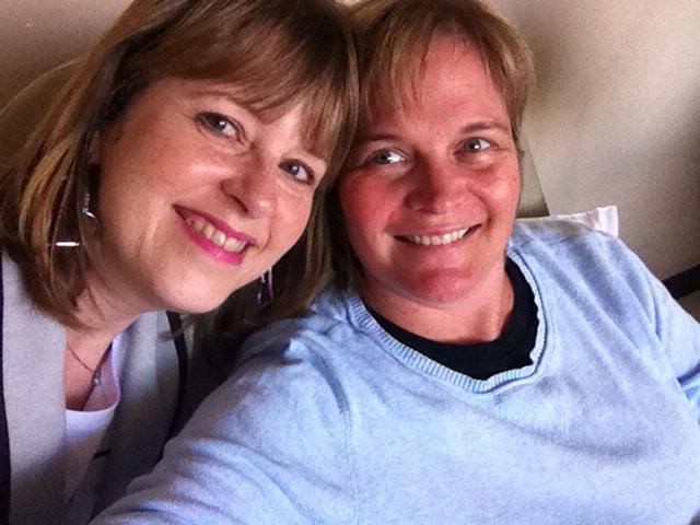 Devon's friend, Debbie Blucke, visited her at the BC Cancer Agency on Devo's first day of chemo.