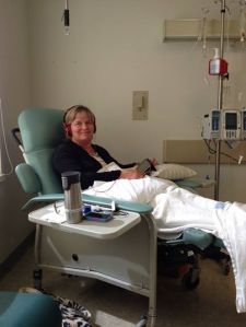 Devon on the first of two days of chemo this month. What a trooper!